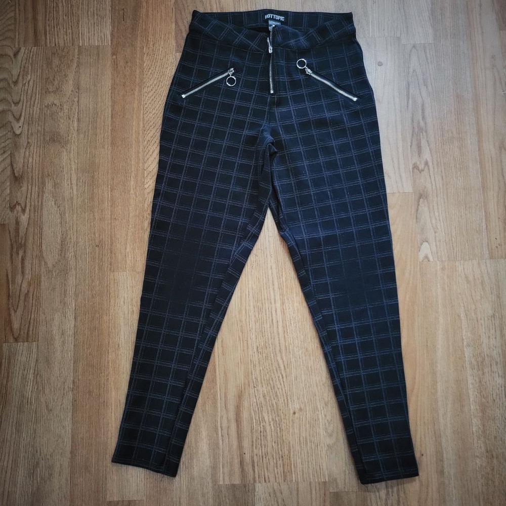 Hot Topic Skinny Pants Black Plaid Goth Punk‎ Grunge Emo Zippers Gothic Small